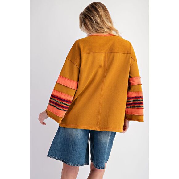 1001 EASEL Medium Size Camel Star Patch Terry Knit Washed Pullover Top - Picture 4 of 5